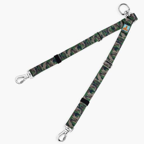 DF Co. Leash Splitter | Walk Two Dogs with Complete Control - 360° Swivel, Tangle Free, Adjustable Length, Reflective Webbing, Heavy Duty Clips (Green Camo)