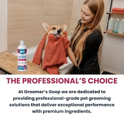 Groomer’s Goop Dander Relief De-Shedding Pet Shampoo – Deep Cleansing Formula Reduces Shedding & Dander in Dogs & Cats, Soothes Dry Skin, Moisturizes with Vegan Collagen – 16 oz Bottle