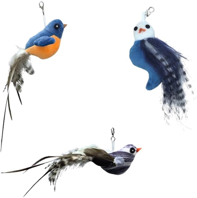 CUTIE PAW PAL Chirping Bird Replacement Heads for Cat Toys - Set of 3 - Realistic Calling Bird Sounds, Vibrant Feather Designs, Easy Clip-On for Endless Fun