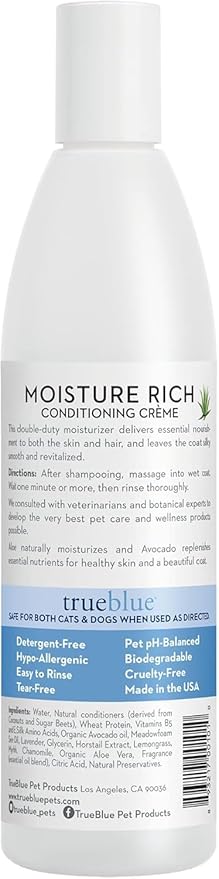 Trueblue Aloe & Avocado Moisture-Rich Conditioning Dog Crème – Conditioner Cream for Dogs, Puppies - Deodorizing, Moisturizing, Tearless – Toxin Free, Natural Botanical Blend – 12 Fl. Oz.