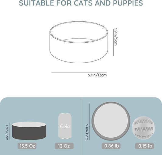 SPUNKYJUNKY 13.5OZ Ceramic Dog and Cat Bowl, Modern Cute Weighted Food Water Bowl for Replacement White-Grey (1 Pack)