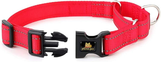 PLUTUS PET Reflective Martingale Collar with Quick Snap Buckle,No Pull Dog Choker Collar for Small Medium Large Dogs,L,Red