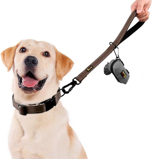 PLUTUS PET Short Training Dog Leash with Padded Handle for Medium Large Dogs,18 Inch Heavy Duty Strong Traffic Leash with Carabiner Clip for Climbing Walking or Guiding Blind(18”,Chocolate)