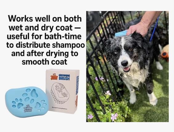 Dog/Cat Curry Brush for Grooming - Tubby Potato™ - Removable Screen, Grooming Massage Bath Brush, Soft Shampoo Scrubber, Washing Scrub Comb with Silicone Bristles for Short & Long Hair Pets