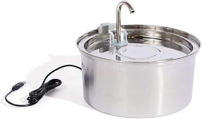 KittySpout Stainless Steel Cat Water Fountain Automatic Drinking Fountain, Quiet Circulating Water Bowl, Dishwasher Safe, Indoor Pet Fountain for Hydrated Healthy Cats (Stainless Steel, 3.2L Corded)