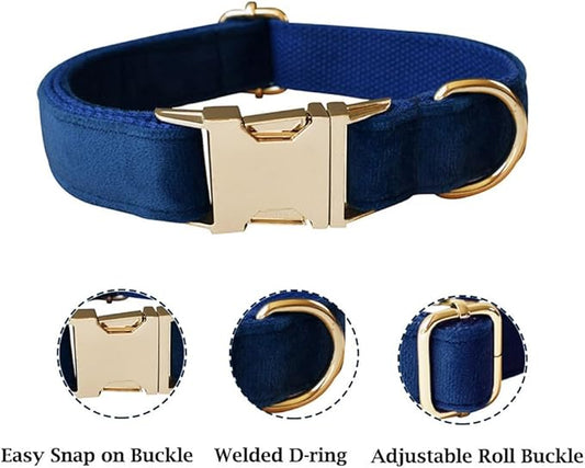 JAY D.L Dog Collar and Leash Set,Soft & Comfy Velvet Dog Collars with Heavy Duty Metal Buckle and Matching Lead Adjustable for Small Medium Large Dogs (Small, Royal Blue)