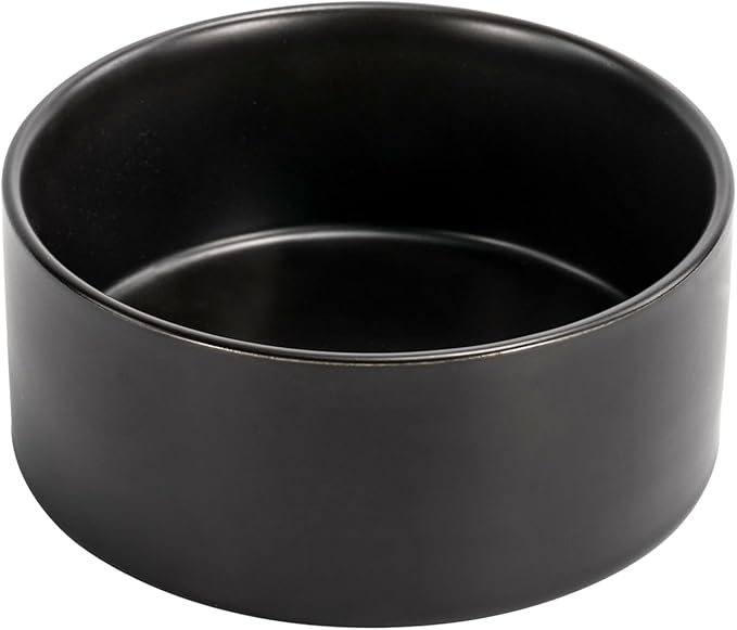 SPUNKYJUNKY 42OZ Ceramic Dog and Cat Bowl, Modern Cute Weighted Food Water Bowl for Replacement Black (2 Pack)