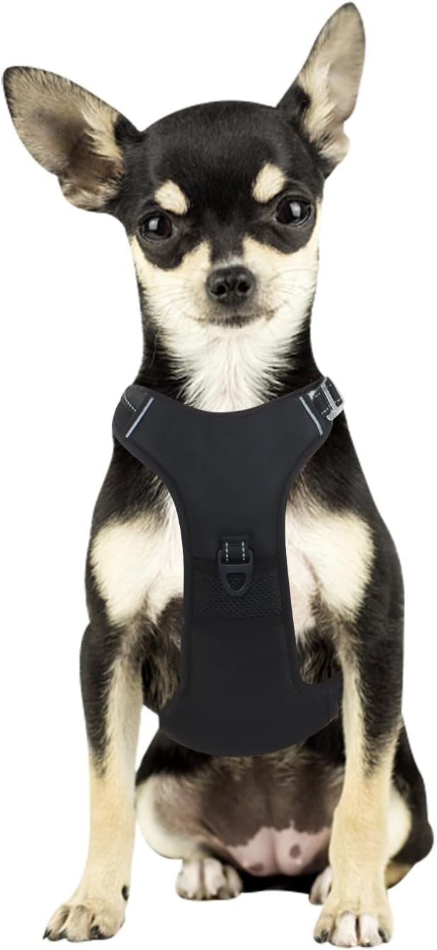 No Pull Dog Harness with 3 Snap Buckles,No Choke Front Lead pet Harness Reflective and Adjustable Soft Padded Vest for Small Medium Large Dog (Black, Small)