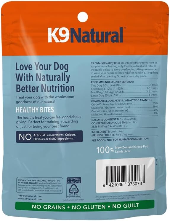 K9 Natural Grain-Free Freeze-Dried Dog Treat, Lamb Liver Bites 1.76oz