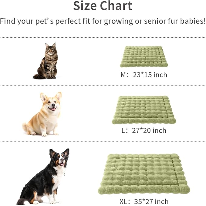 SOMAHE Self-Warming Dog Bed, Plush Faux Fur Mat with Anti-Slip Bottom, Ultra Soft Heated Pet Bed for Medium Large Dogs, Cozy Fluffy Pad for Carriers Couch Crate, Machine Washable, 35 x 27 Inch Green