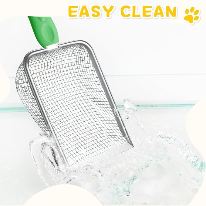 Apidgrowth Metal Cat Litter Scoop,Sturdy Litter Cleaner Corner Shovel,Stainless Steel Mesh Litter Shovel,Easy to Clean Reptile Terrarium Sand Waste(Green)-Christmas