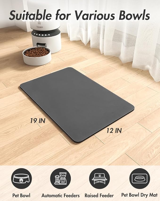 MontVoo-Absorbent Pet Feeding Mat-No Stains Pet Mat for Food and Water Bowl-Quick Dry Cat & Dog Food Mat Water Dispenser Mat-Pet Supplies Mat-Dog Water Bowl Mat for Messy Drinker,(Darkgrey,12"x19")