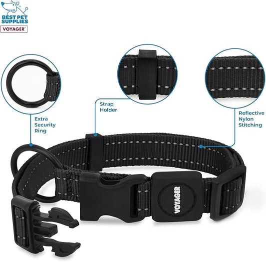 Best Pet Supplies Voyager Reflective Dog Leash or Collar with Neoprene Handle, for Small, Medium, and Large Breed Puppies, Cute and Heavy Duty for Walking, Running and Training - Black, S