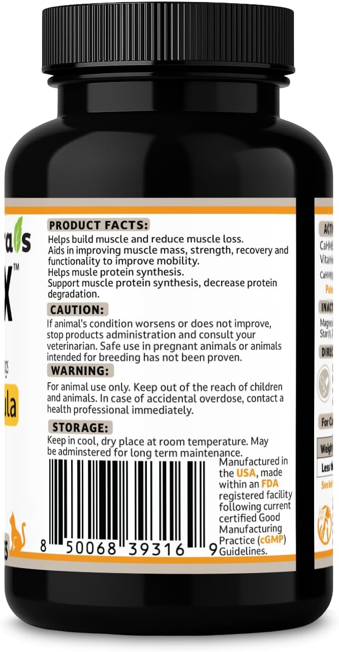 MuscleX™ Feline Canine Muscle Formula Cats & Small Dogs with 300 mg CaHMB & Vitamin D3, Natural Muscl Building formula - Helps Reduce Muscle Loss Due to Normal Aging & Improve Injury Recovery(90 Caps)