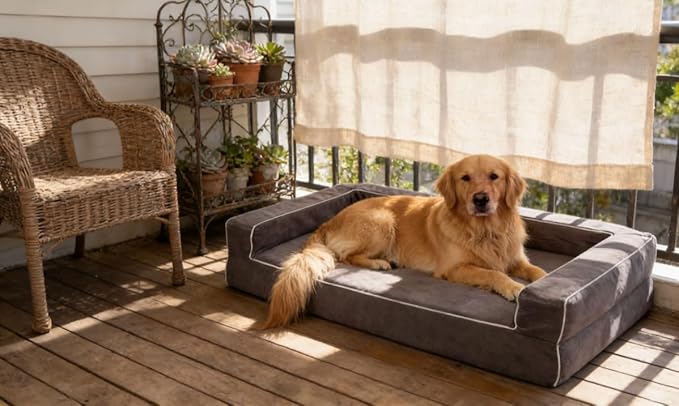 Mama halo Orthopedic Dog Bed with Memory Foam, Waterproof Liner, 3-Sided Bolster Design, Plush Gray, Machine Washable Cover, 34 x 22 Inches (Plush Gray, Medium)