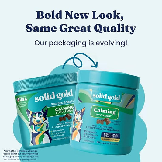 Solid Gold Calming Chews for Dogs - Dog Calming Chews W/Melatonin for Separation, Stress & Hyperactivity Relief - Supports Relaxation for Travel, Fireworks & Storms - All Ages & Sizes - Bacon - 60ct