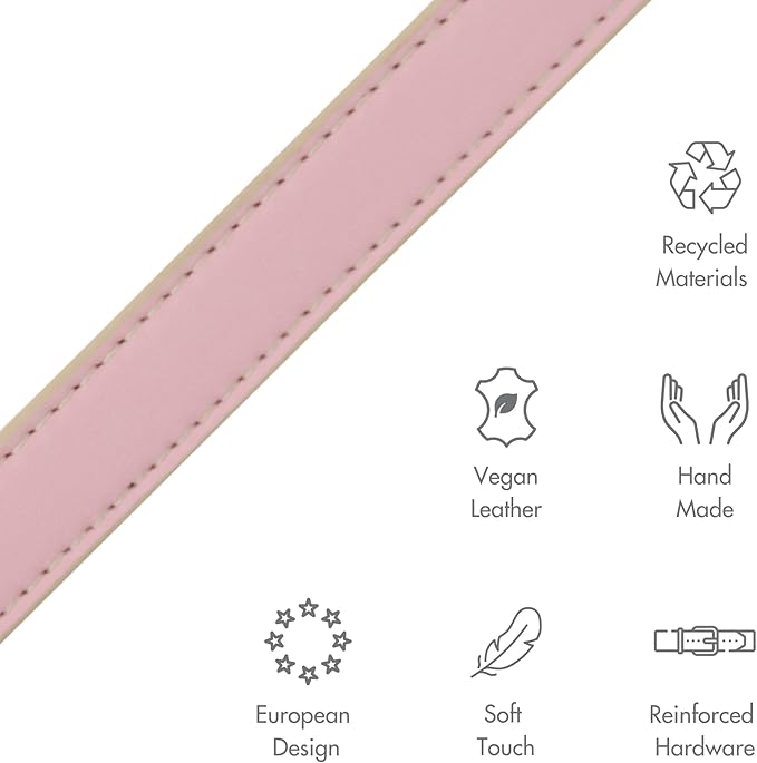 NINA WOOF Leather Dog Leash - Slim Leash with Reinforced Hardware, European Design, Pink, 4ft