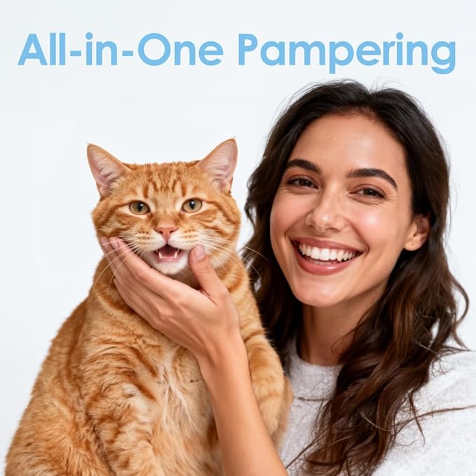 Mooncat Waterless Cat Shampoo & Grooming Kit - Dry Shampoo Foam, Soft Brush, Paw Balm, Dental Finger Wipes & Chin Cleaner - Lick Safe No Rinse Bath, Breath & Skin Care Essentials for Cats & Kittens
