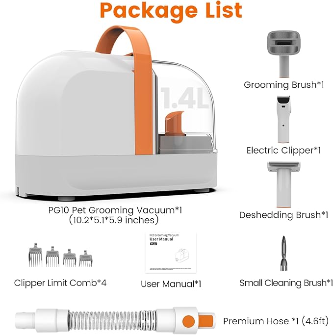 Dog Grooming Vacuum, Dog Grooming Kit with Pet Clippers, 12,000Pa Pet Hair Vacuum for Dogs, Low Noise Home Cleaning Tool in 1, PG10