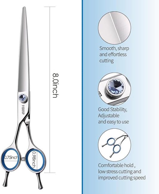 Straight Left Handed Dog Grooming Scissors 8.0'' Long Shears for Grooming Dogs Poodle Large Pet Japanese 440C Stainless Steel Super Sharp(8.0'' Straight)