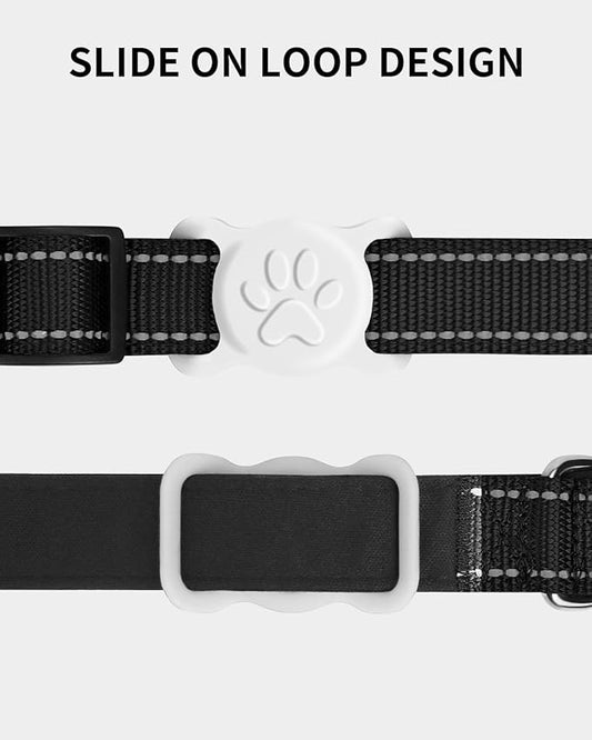 Dynmeow Dog Cat Collar Holder Compatible with Airtag, Anti-Lost Silcione Holder for 3/4-1" inch Wide Collar, White, M(1 Pack)