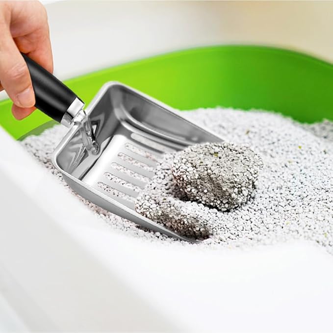 Apidgrowth Cat Litter Scoop -Stainless Steel Cat Litter Scoop-Sturdy Mesh Scooper - Upgrade Mesh Shovel-Easy to Clean - Suitable for Cat Litter Box -Black-More