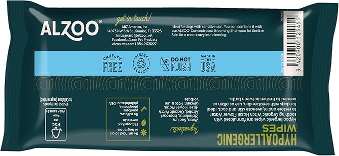 ALZOO Grooming Hypoallergenic Wipes for Dogs, 100% Plant-Based Active Ingredients, 100 Count