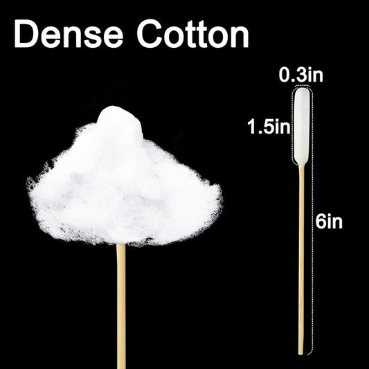 Egaageoi 100 Pcs 6-Inch Long Cotton Swabs with Sturdy Bamboo Handle - Extended Reach Applicators for Dog Ear Cleaning & Pet Care - Single Tip Swabs for Gun Cleaning, Electronics Detailing & Wound Care