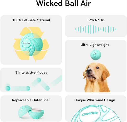Hoochii by Cheerble Smart Interactive Dog Toys, Wicked Ball AIR, 3 Interactive Modes, Automatic Moving, Bouncing, and Rotating, E-TPU Material, IPX7 Waterproof for Medium and Large Dogs