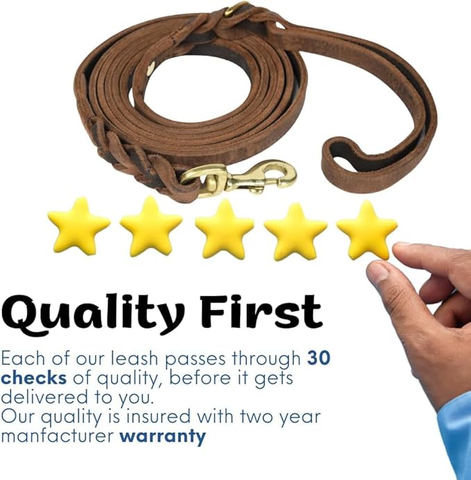 Leather Short Dog Leash 15 Inch - Short Dog Traffic Lead for Large Dogs Training and Walking - Braided Leather Tab for Large Dogs - Full Grain Heavy Duty. (Brown, 2 FT)