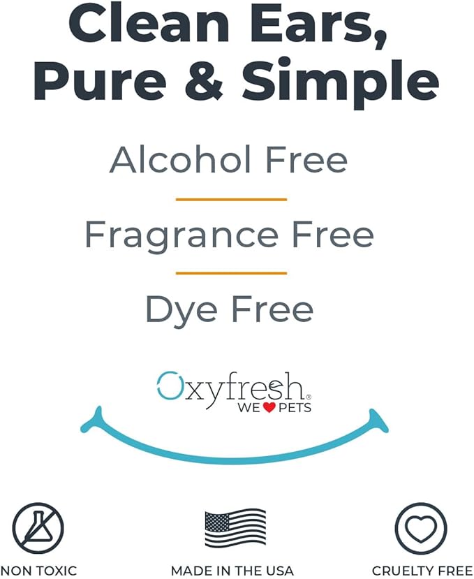 Oxyfresh Advanced Pet Ear Cleaner - Best Dog and Cat Ear Cleaning Solution - Helps with Yeast, Wax, Dirt & Itchy Ear Canal - Cleaning, Soothing, & Sting-Free Dog Ear Wash & Cat Ear Rinse - 8oz