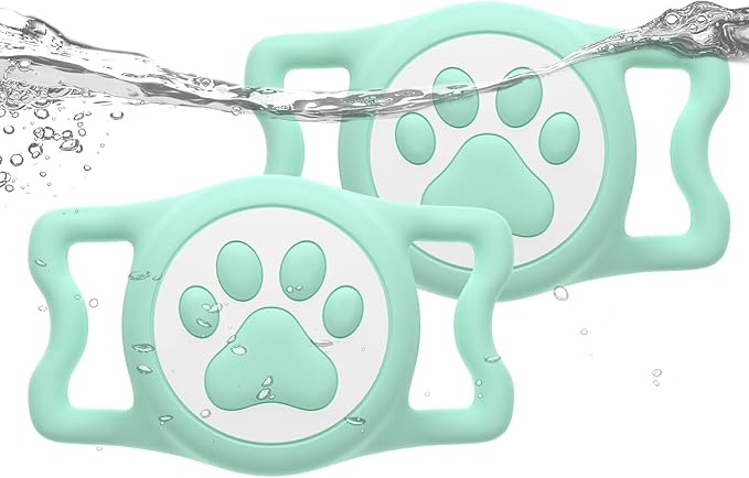 WhoseID IP68 Waterpoof Dog Tag Holder, Stretchy Silicone Full Body Covered tag Holder for Dog Cat Collar Fit All Width Collar (2*Green, 2 Pack)