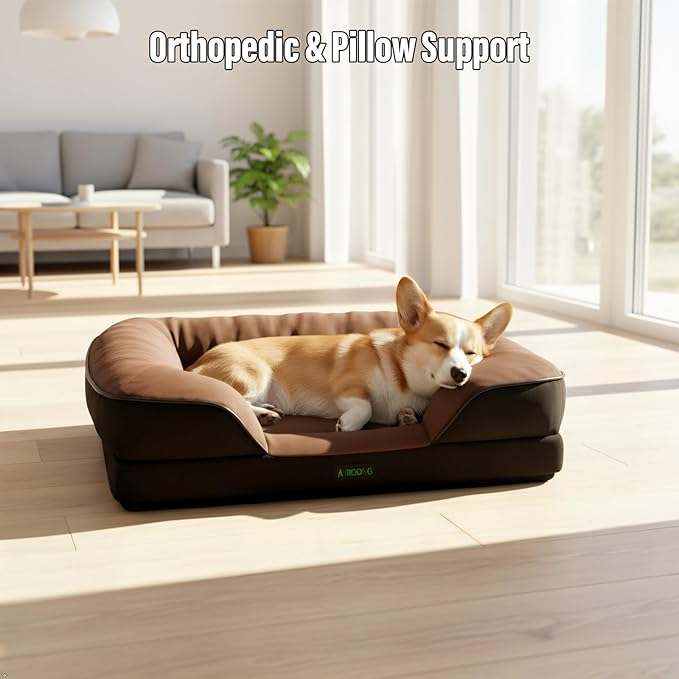 Orthopedic Egg-Shaped Sponge Dog Bed Medium Size Dog with Sides, Removable Cover and Non-Slip Bottom (Brown, 28 * 23 * 6)