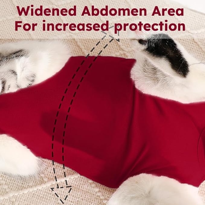 Hpetppy Cat Recovery Suit for Spay Abdominal Wounds, Kitten Onesie Bodysuit for Cats After Surgery, Cat Surgery Recovery Suit Female Cone of Shame Alternative for Cats Anti Licking (Red,M)