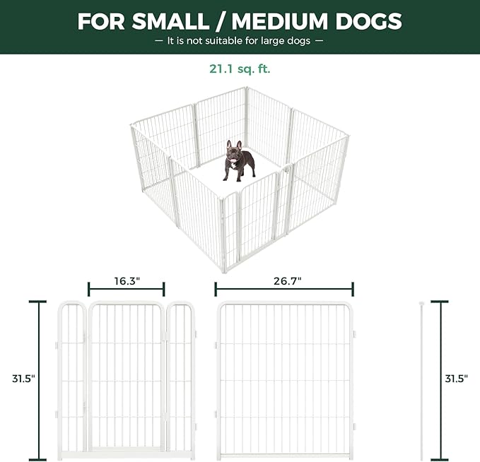 FXW Homeplus Unleashed Indoor Dog Playpen - Stress-Free and Safe Play, Heavy Duty 32 Inch 8 Panels with Washable Pee Pad for Small and Medium Dogs, White│Patented