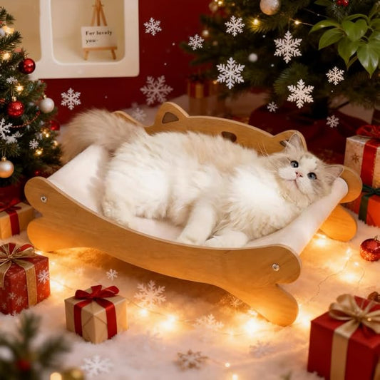 RizzQi Cat Scratcher Bed for Indoor Cats & Hammock Lounge & Scratch Pad,Wooden Modern Cat Scratcher & Cat Beds & Furniture Sturdy and Durable for All Types of Cats Play and Rest