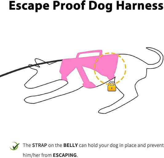 Huntboo Escape Proof Dog Harness, Escape Artist Harness, Reflective Dog Harness with Handle, Durable,Adjustable Vest for Small Medium Large Dogs Walking, Training, and Running Gear(Rose Red, XL)
