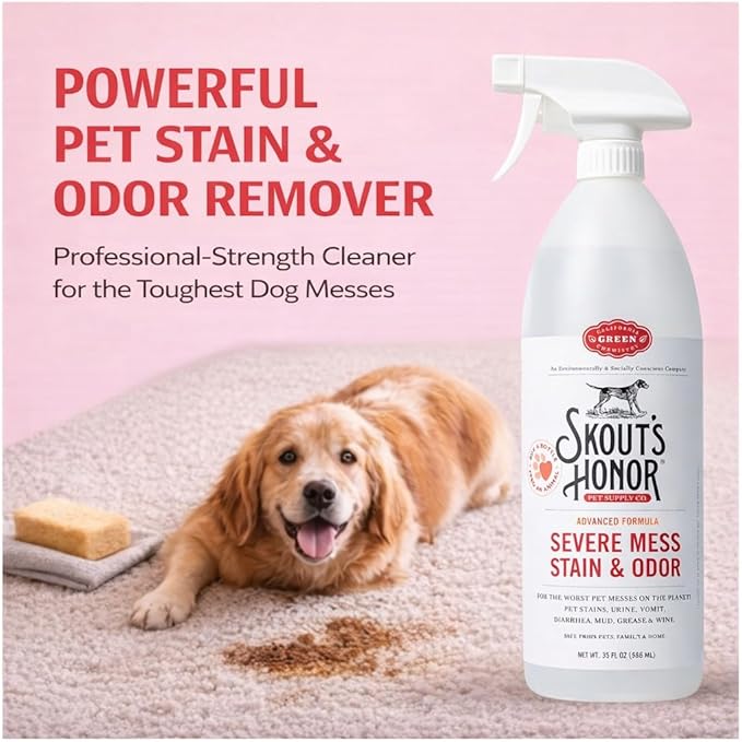 SKOUT'S HONOR Severe Mess Stain & Odor Eliminator, Powerful Stain Remover and Carpet Cleaner for Tough Dog Messes, Eco-Friendly Carpet Deodorizer, Cleaning Spray and Poop Spray, 35 oz