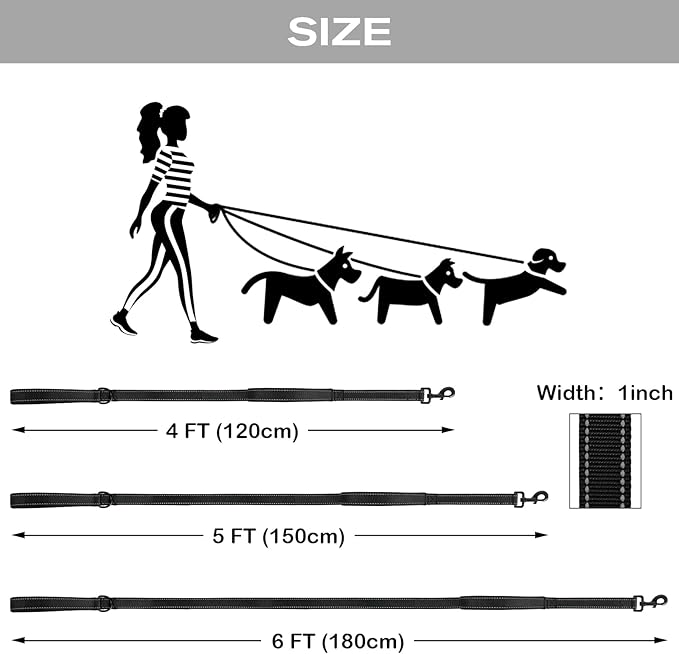 Joytale Dog Leash Heavy Duty for Large Dogs That Pull, Double Handle for Traffic Control, Double-Sided Reflective Leashes for Large Medium Dogs Night Safety, 5FT, Black