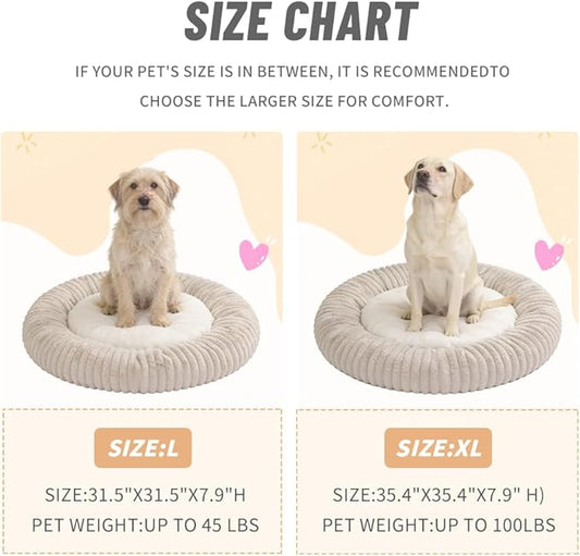 35.4“ Calming Dog Bed for Large Dog-Donut Dog Bed – Faux Rabbit Fur + Shredded Memory Foam & Polyester Fill, Ultra-Comfort Calming Round Pet Bed for Medium/Large Dogs, Easy Care