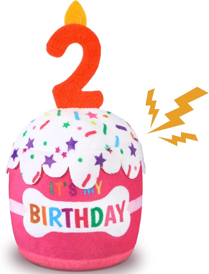 Dog Birthday Cake Toy Accessories for Girl Boy Gifts, Squeaky Plush Toy for Dog Birthday Party Decor Favor for Large, Medium and Small Dogs(2nd,Pink)