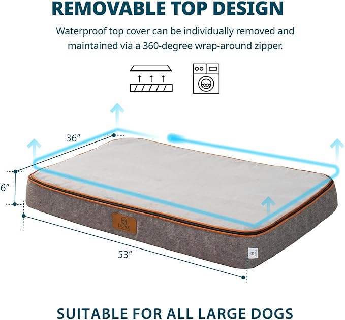 LIORCE Orthopedic Memory Foam Giant Dog Bed - 6" Thick Beds for Large Sized Dog - Waterproof Removable Washable Cover & Wrap-Around Zipper - Ultimate Comfort & Easy Maintenance
