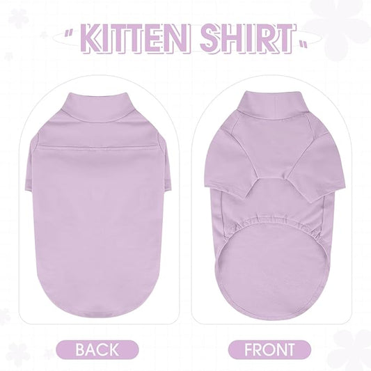 OUOBOB Sphynx Hairless Cat Clothes, Soft Cotton Pullover Turtleneck Shirt with Sleeves for Kitten Puppy Small Dogs, Cat Pajamas for All-Season - Purple XXL