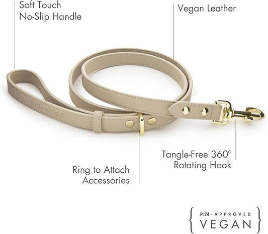 NINA WOOF Leather Dog Leash - Cupertino - Beige Slim Leash with Reinforced Hardware, European Design Soft Dog Collars, Harnesses & Leashes, 4ft