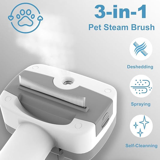 Pawimood Pet Steam Brush for Dogs & Cats – Self Cleaning, 3 in 1 Hair Removal Comb Steam for Thinning & Grooming for Long & Short Haired Pets, Includes Pet Essence