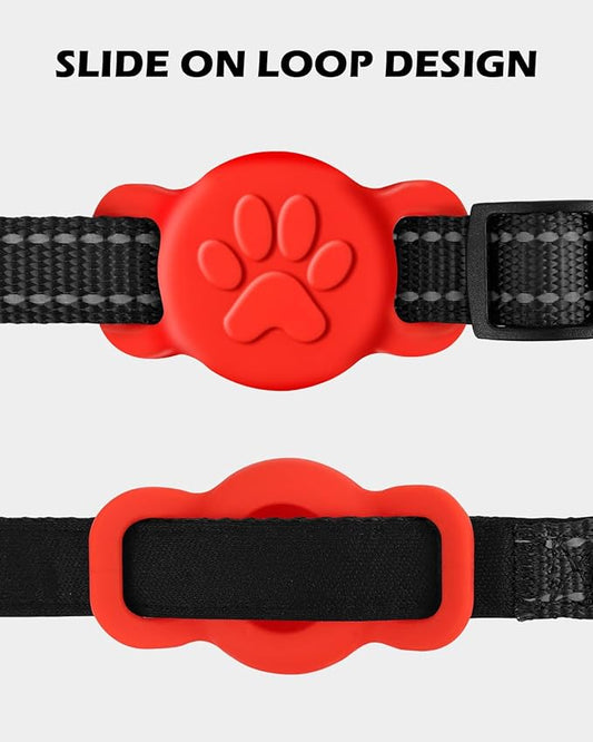 Dynmeow Dog Cat Collar Holder Compatible with Airtag, Anti-Lost Silcione Holder for 3/8 and 5/8 Inch Wide Collars, Red, S(1 Pack)