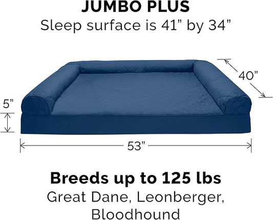 Furhaven Orthopedic Dog Bed for Large Dogs w/ Removable Bolsters & Washable Cover, For Dogs Up to 125 lbs - Quilted Sofa - Navy (Blue), Jumbo Plus/XXL