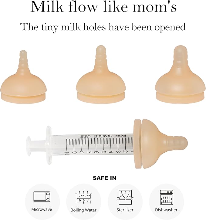 Doggiema Silicone Feeding Nipple and Syringes for All Breed of Puppies and Other Animals Dongdong pet (4 Size Nipple+6 Syringes)