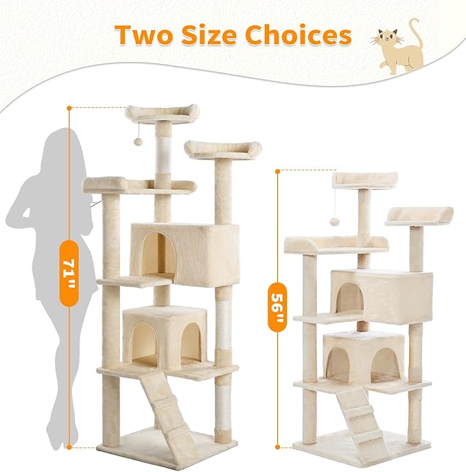 Made4Pets Cat Tree Tower 70in Cat Tower for Indoor Cats Kitten Tree Multi-Level Cat Tree with 2 Condo Furniture Activity Center with Scratching Posts Funny Toys Kittens Pet Play House, Beige