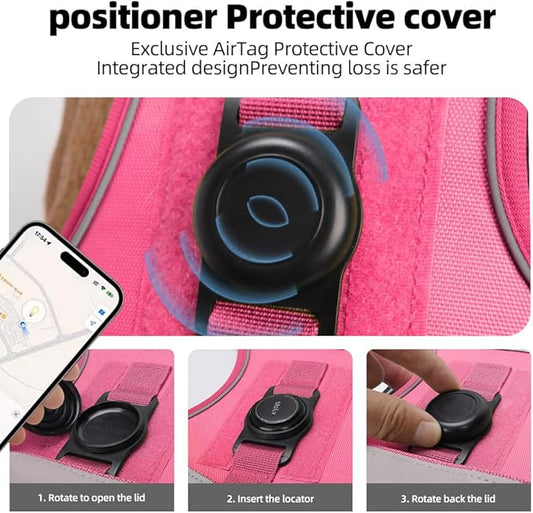 Airtag Dog Harness Chest Plate Reflective No Pull Harness with Leash for Extra Large Dogs (Fuchsia, M)
